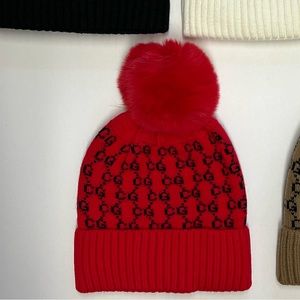Red CG super soft Beanie with Faux Fur PomPom